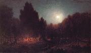Sanford Robinson Gifford Night Bivouac of the Seventh Regiment New York at Arlington Heights,Virginia Sweden oil painting artist